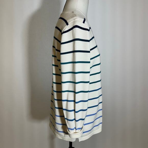 Talbots White Blue Striped Knit 3/4 Sleeve Pullover Sweater Womens Size Large L - Picture 3 of 10